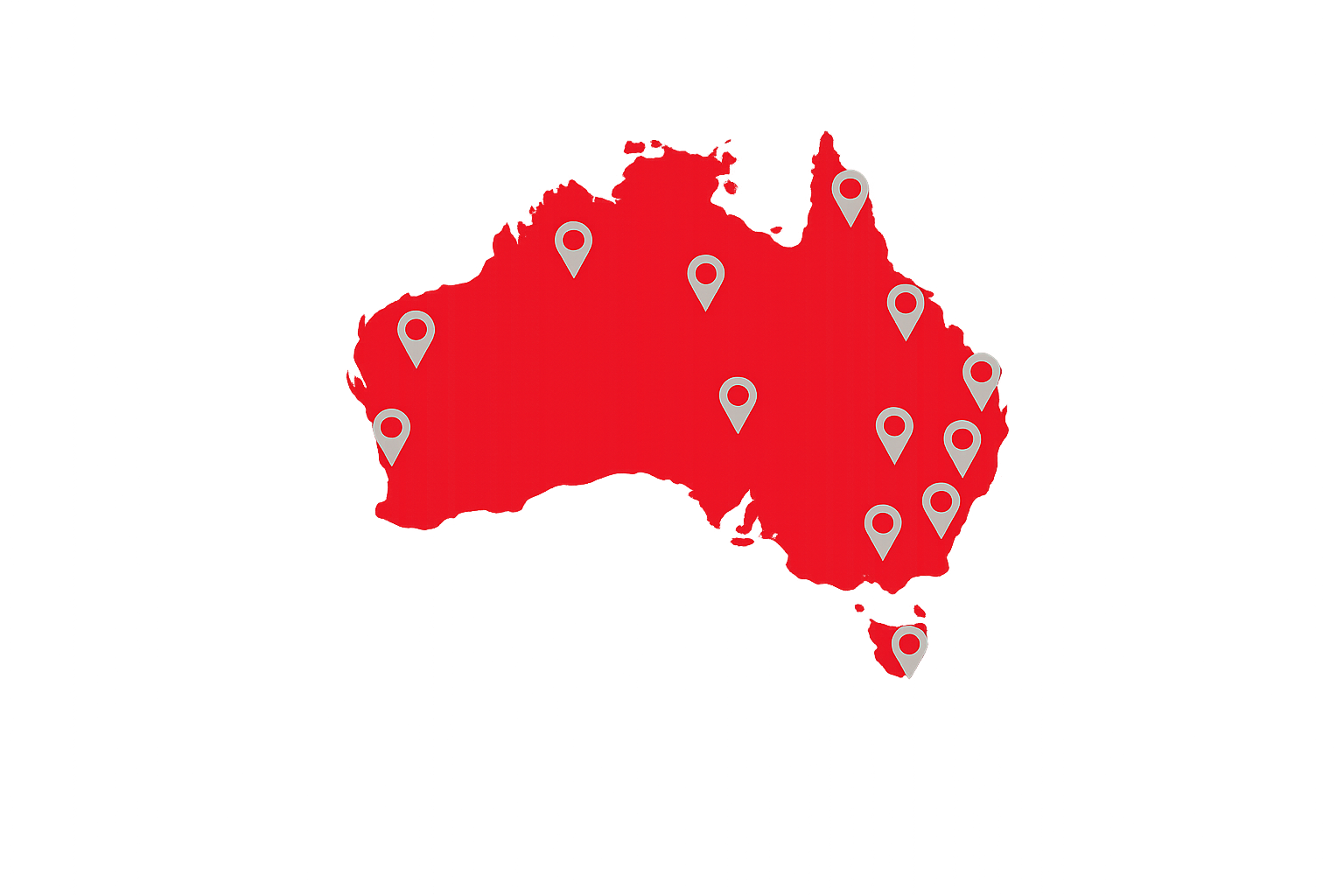 Australia map showing Mattress By Appointment dealer locations across every state and territory