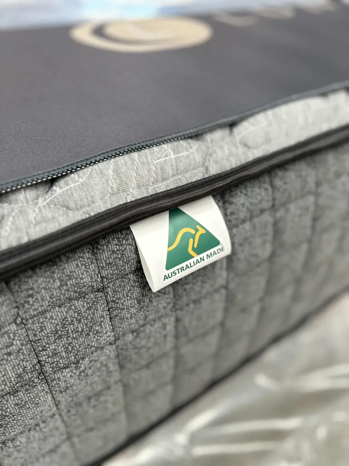 Australian Made mattress close-up showing quality stitching and label